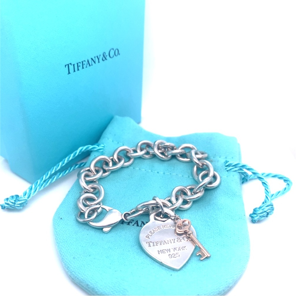Tiffany & Co. RTT Heart and Rubedo Key Charm Bracelet 7”